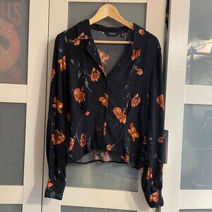 Black Floral & Other Stories Button Up Top Size 6